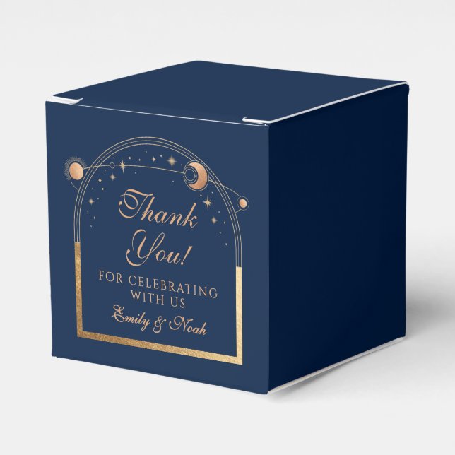Celestial Blue Guld Sol Måne Stars Bröllop Presentaskar (Framsidan Sidan)