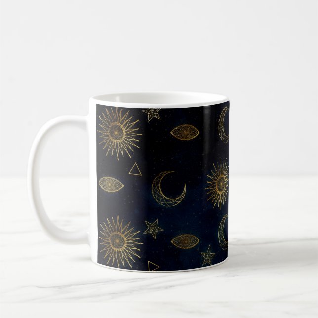 Celestial Blue Guld Sol Måne Stars Kaffemugg (Vänster)