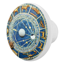 Celestial Blue & Guld Zodiac Wheel Astrology Tecke Knopp
