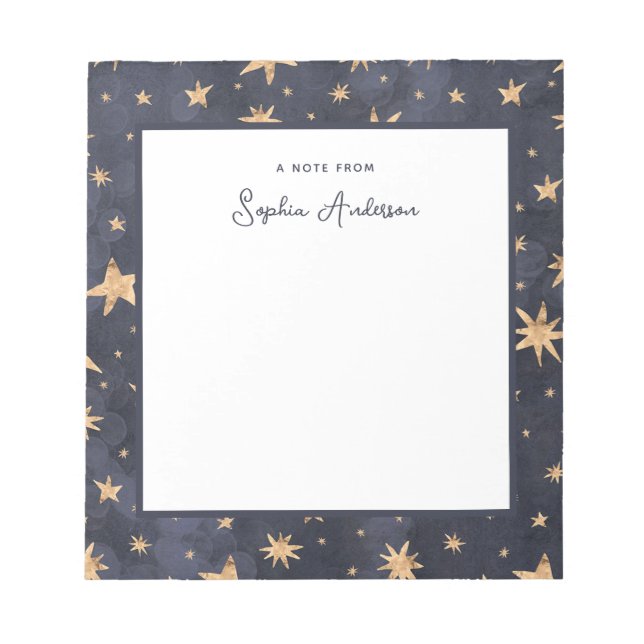 Celestial Blue med Faux Guld Stars Anteckningsblock (Framsida)