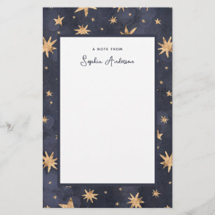 Celestial Blue med Faux Guld Stars Brevpapper