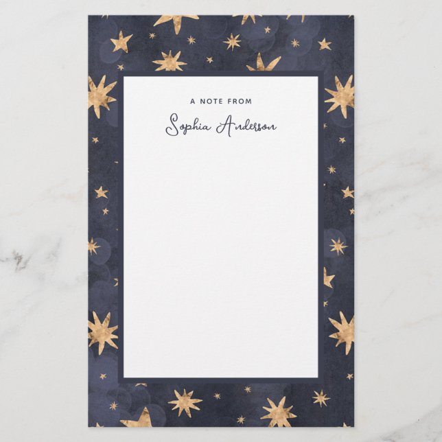 Celestial Blue med Faux Guld Stars Brevpapper (Framsida)