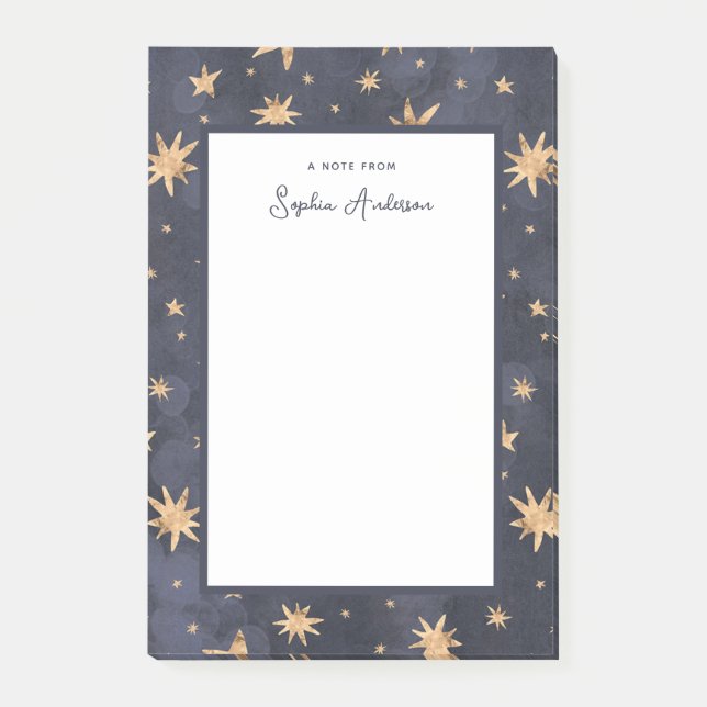 Celestial Blue med Faux Guld Stars Post-it Block (Framsida)
