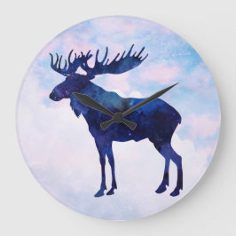 Celestial Blue Moose Silhouette Stor Klocka