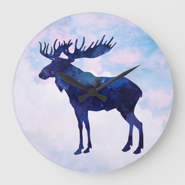 Celestial Blue Moose Silhouette Stor Klocka (Framsida)
