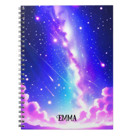 Celestial Blue och Rosa Galaxy Anpassat namn Anteckningsbok