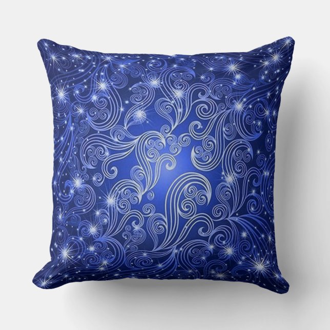 Celestial Blue Swirls & Stars Dekorativ kudde (Framsida)
