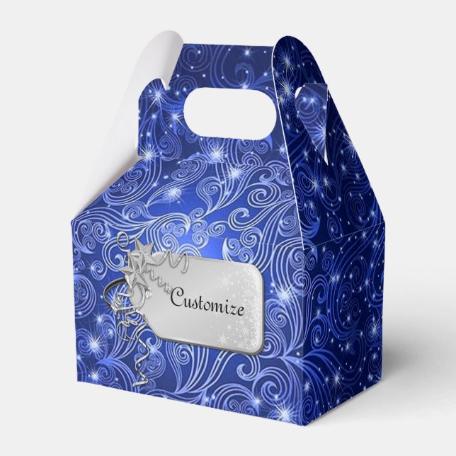 Celestial Blue Swirls & Stars Gable Favor Box Presentaskar (Framsidan Sidan)