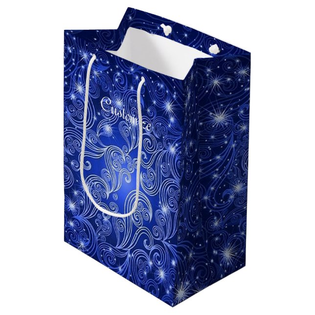 Celestial Blue Swirls & Stars Gift Bag (Framsidan Vinklad)