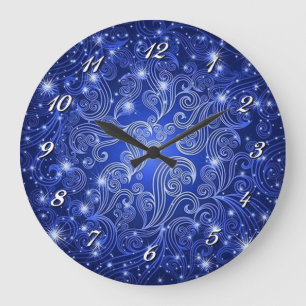 Celestial Blue Swirls & Stars Wall Clock Stor Klocka