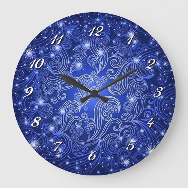 Celestial Blue Swirls & Stars Wall Clock Stor Klocka (Framsida)