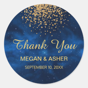 Celestial Blue Universe med Guld Confetti Runt Klistermärke
