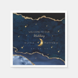 Celestial Blue Wedding Midnight Stars Moon  Pappersservett