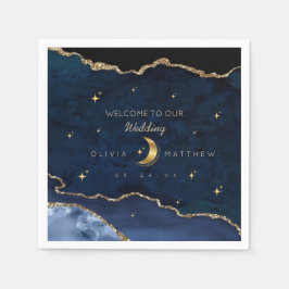 Celestial Blue Wedding Midnight Stars Moon  Pappersservett
