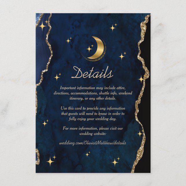 Celestial Blue Wedding Midnight Stars Moon  Tilläggskort (Framsida)