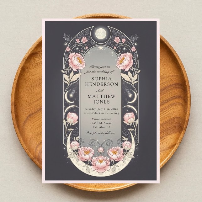 Celestial Blush Blossom Art Nouveau Wedding Inbjudningar (Skapare uppladdad)