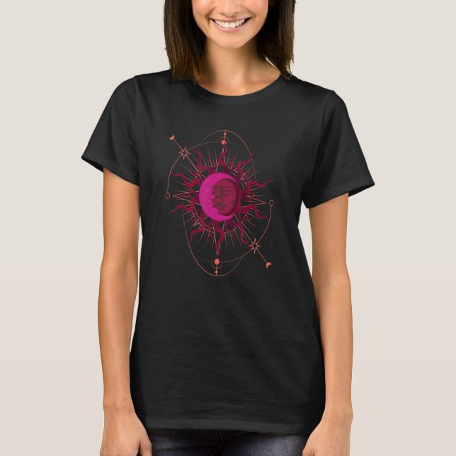 Celestial Bodies Astronomy Boho Sol Måne Astrology T Shirt (Framsida)
