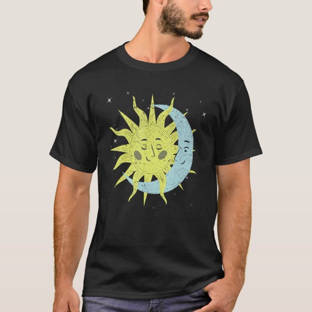 Celestial Bodies Galaxy Rymden Sol Måne Astro T Shirt (Framsida)