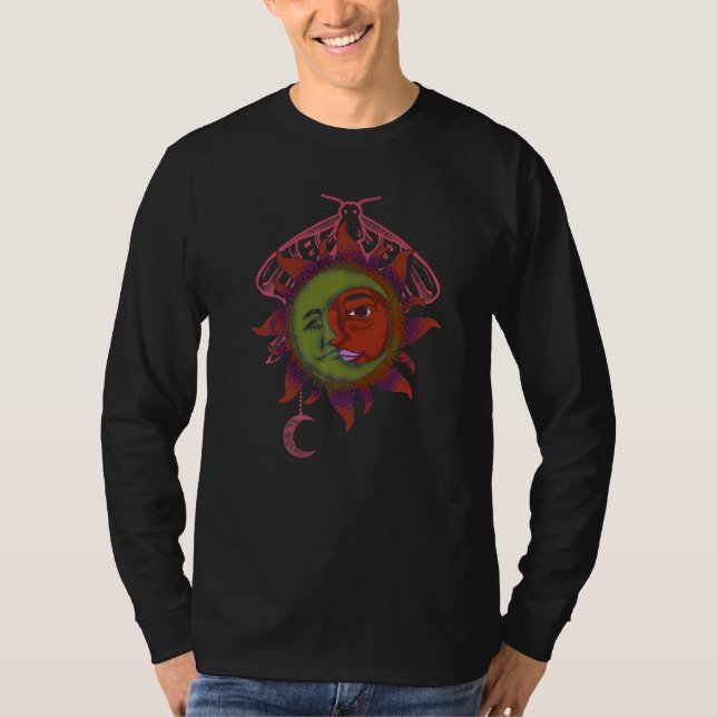 Celestial Bodies Universe Astronomy Boho Sun Moon  T Shirt (Framsida)