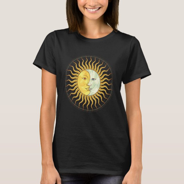 Celestial Body Sun Crescent Moon Boho Aesthetic As T Shirt (Framsida)