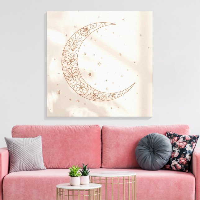 Celestial Boho Canvastryck | Minimal Lunar Cykel  (Insitu (Vardagsrum))