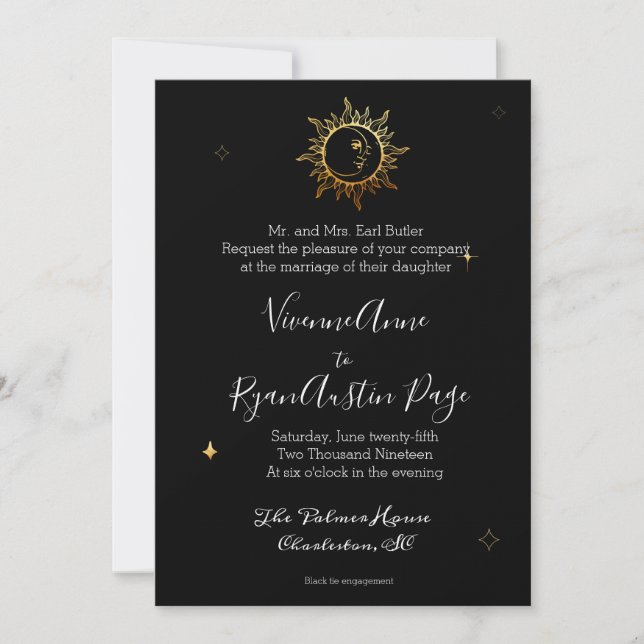 Celestial Boho Gold Foil Wedding bjudande Inbjudningar (Framsida)