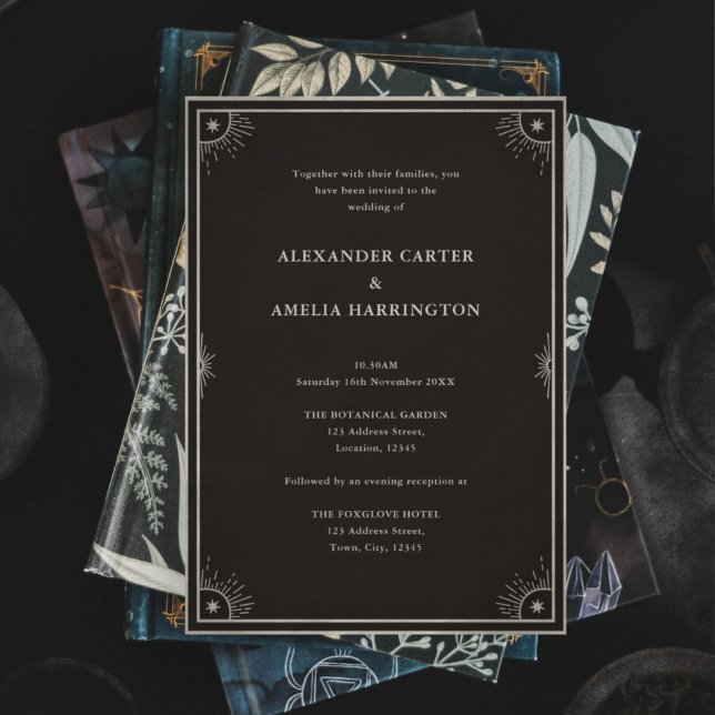 Celestial Boho Tarot Star Black Wedding-inbjudan Inbjudningar (Skapare uppladdad)