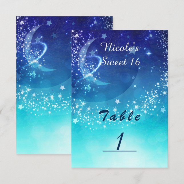 Celestial Bordsnummer-kort för Gnistra i Måne Himm Inbjudningar (Fram/baksida)