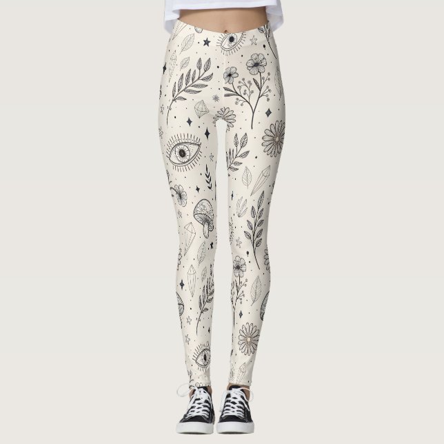 Celestial Botanical Pattern (3) Leggings (Framsida)