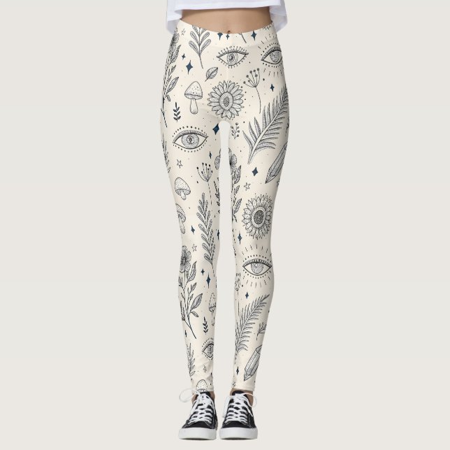 Celestial Botanical Pattern (4) Leggings (Framsida)