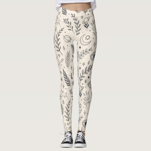 Celestial Botanical Pattern (5) Leggings (Framsida)