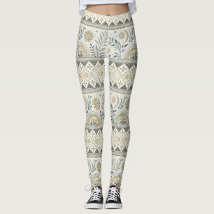 Celestial Botanisk folkart Seamless Mönster Leggings