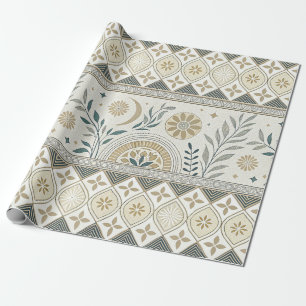 Celestial Botanisk folkart Seamless Mönster Presentpapper