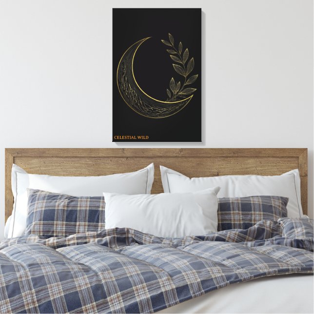 Celestial Botanisk Halvmåne Guldduk Väggkonst Canvastryck (Insitu (sovrum))