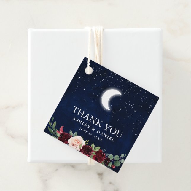 Celestial Bröllop Blå himmel Stars Blommigt Måne Gåvor Etiketter (På plats)