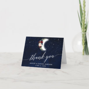 Celestial Bröllop Blommigt Måne Calligraphy Note Tack Kort