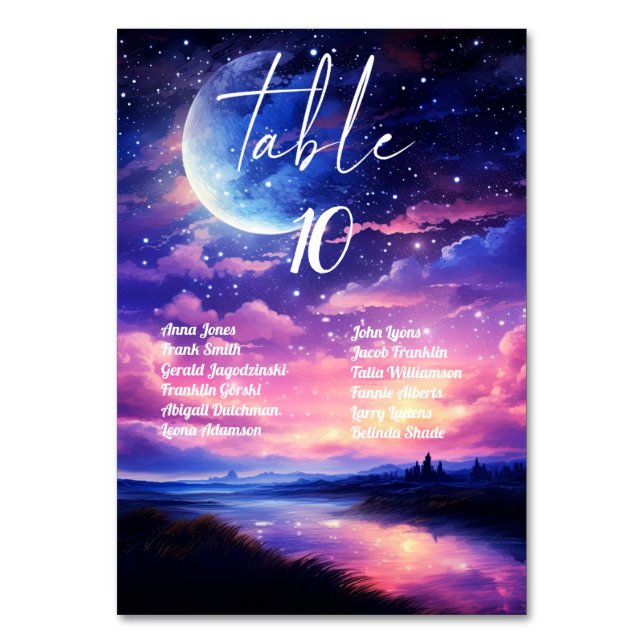 Celestial Bröllop-Bordsnummer med gäst Namn Bordsnummer (Framsidan)
