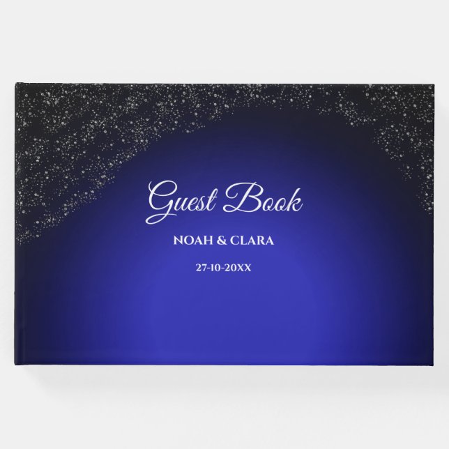 Celestial bröllop Full Moon & Stars Midnattblått Gästböcker (Framsida)
