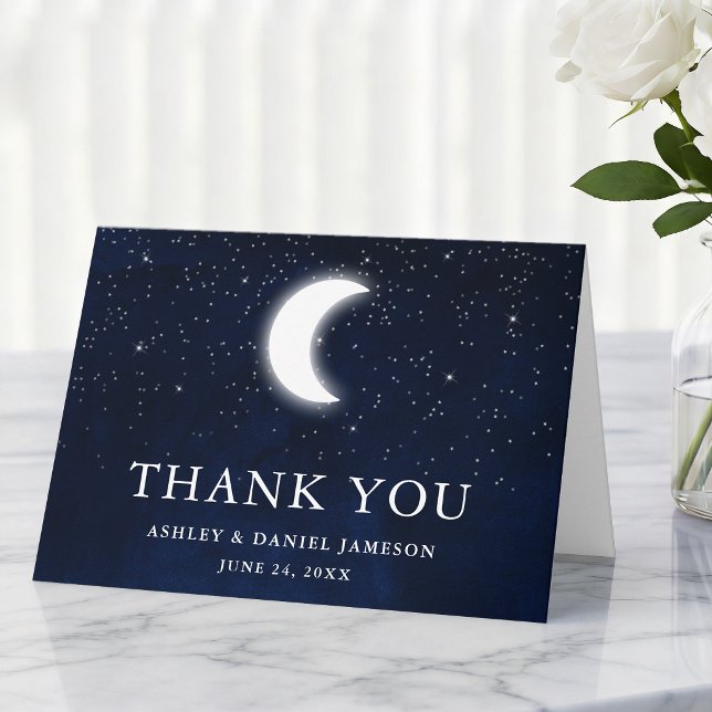 Celestial Bröllop Himmel Måne Stjärnor Vik Tack Kort (Customize to add text to inside of card.)