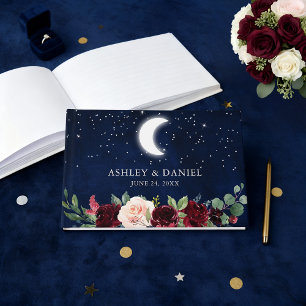 Celestial Bröllop Måne Stars Blommigt Bröllop Gästböcker