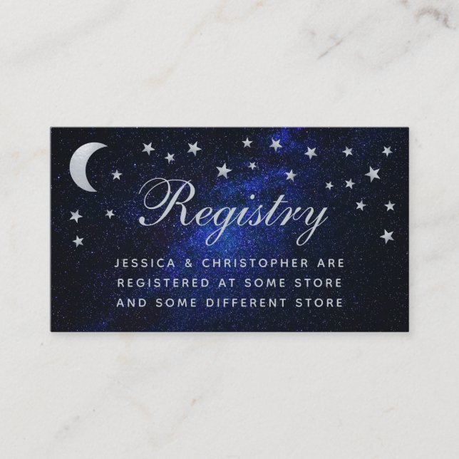 Celestial Bröllop Registry Stars Måne Calligraphy Tilläggskort (Framsida)
