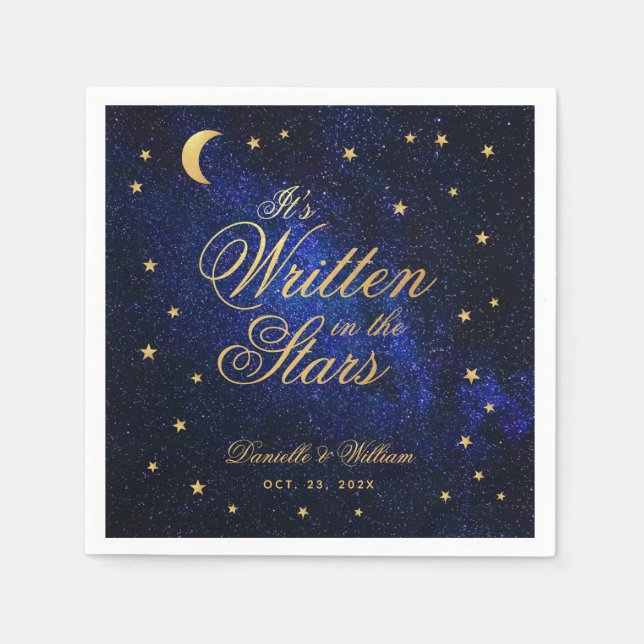 Celestial Bröllop skriven i Stars Blue & Guld Pappersservett (Framsidan)