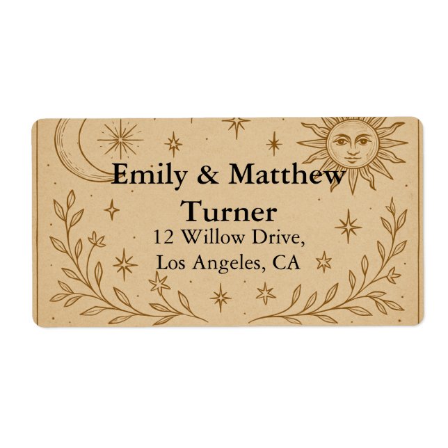 Celestial Bröllop Sol och Måne Design Fraktsedel (Framsidan)