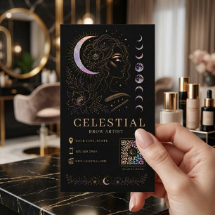 Celestial Brow Artist Lyx Svart-Guld QR Skönhet Visitkort