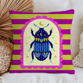 Celestial Bug Design Grön & Lila Ränder Retro Kudde