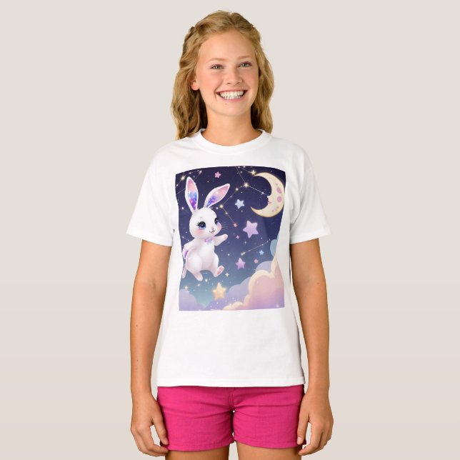 Celestial Bunny T-Shirt – Kawaii Pastel Star Hoppe (Hel framsida)
