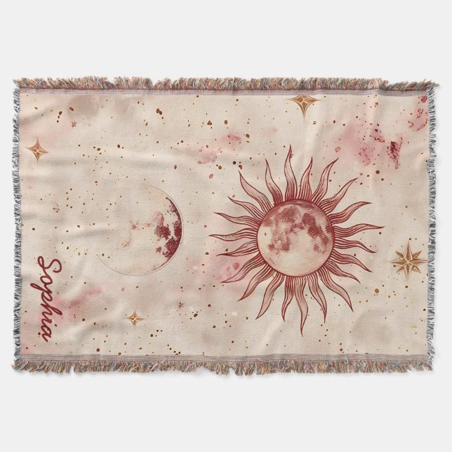 Celestial Burgundy och Guld eget namn Filt (Framsidan)