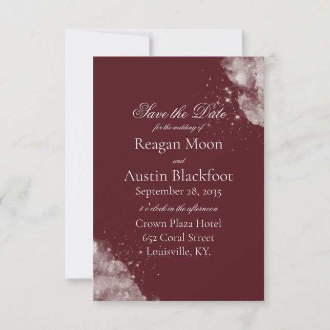Celestial Burgundy Starlight Save the Date Spara Datumet (Framsida)