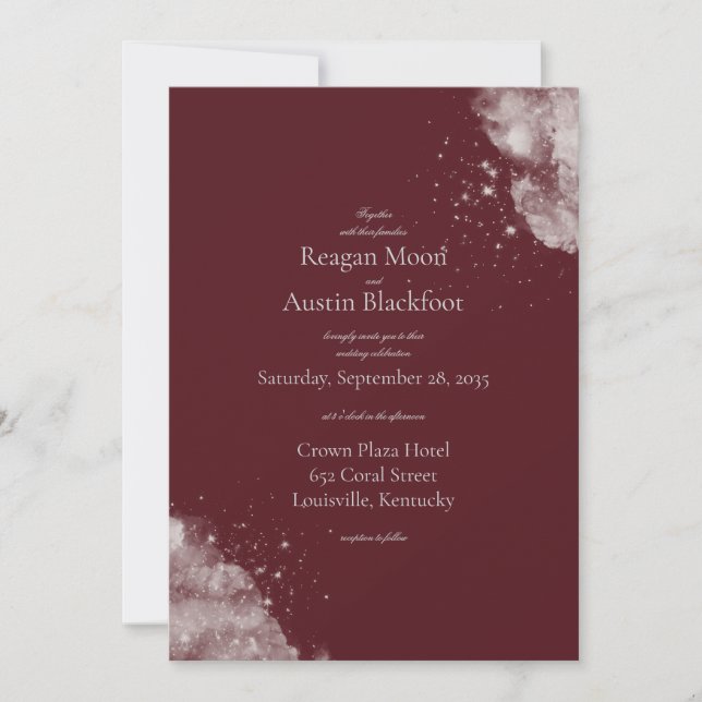 Celestial Burgundy Starlight Wedding Invitation Inbjudningar (Framsida)