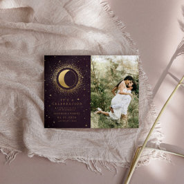 Celestial Burgundy Two Photo Bröllop spara datum Inbjudningar